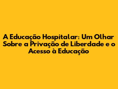 A Educação Hospitalar: Um Olhar Sobre a Privação de Liberdade e o Acesso à Educação