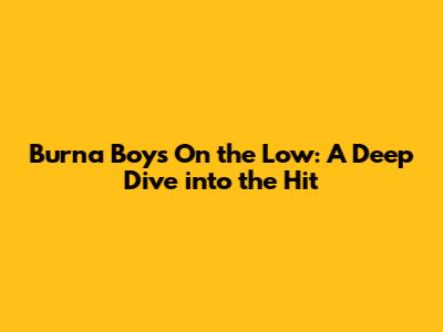 Burna Boy's 'On the Low': A Deep Dive into the Hit