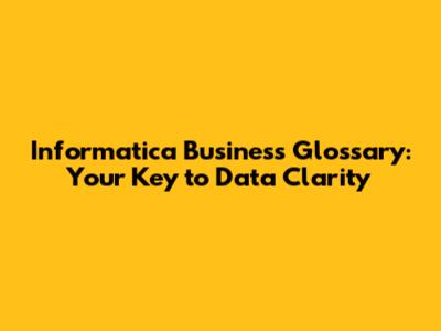 Informatica Business Glossary: Your Key to Data Clarity