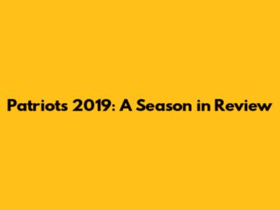 Patriots 2019: A Season in Review